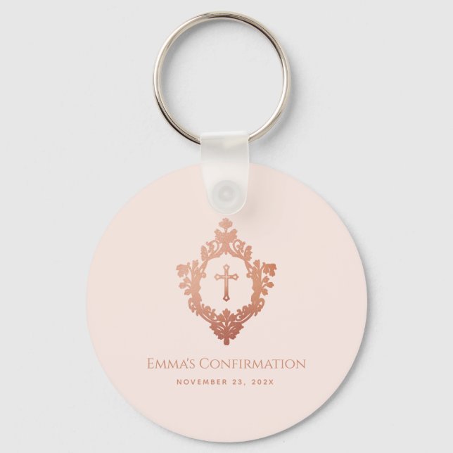 Pink Girl Confirmation Favours Rose Gold Crest  Key Ring (Front)