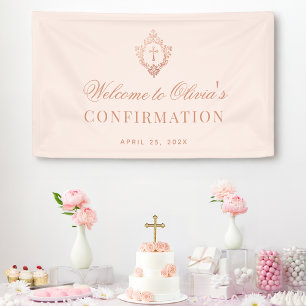 Pink Girl Confirmation Rose Gold Crest Calligraphy Banner