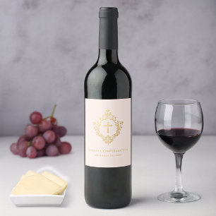 Pink Girl Confirmation Vintage Crest Faux Gold Wine Label