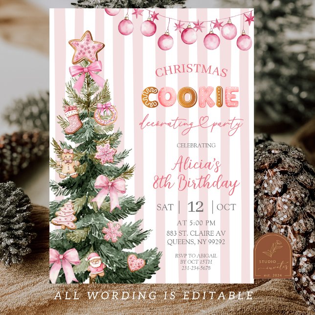 Pink Girl Cookie Decorating Party Birthday Invitation (Creator Uploaded)
