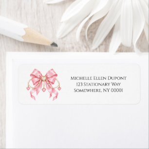 Pink Girl Coquette & Pearls Birthday Party Address Return Address Label