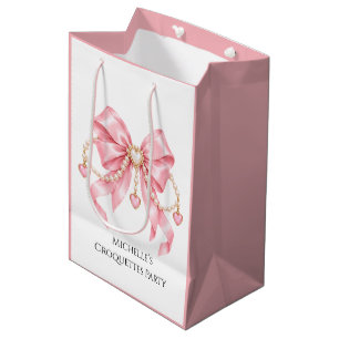 Pink Girl Coquette & Pearls Birthday Party Medium Gift Bag