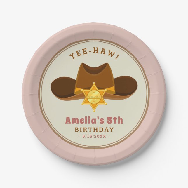 Pink Girl Cowboy Wild West Western Birthday Party  Paper Plate (Front)