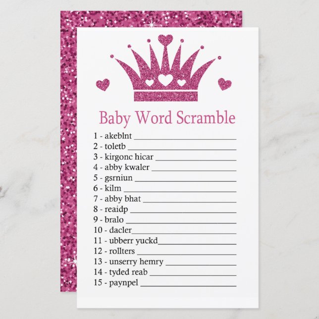 Pink Girl Crown Baby word scramble game (Front/Back)