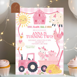Pink Girl Cute Farm animals birthday invitation