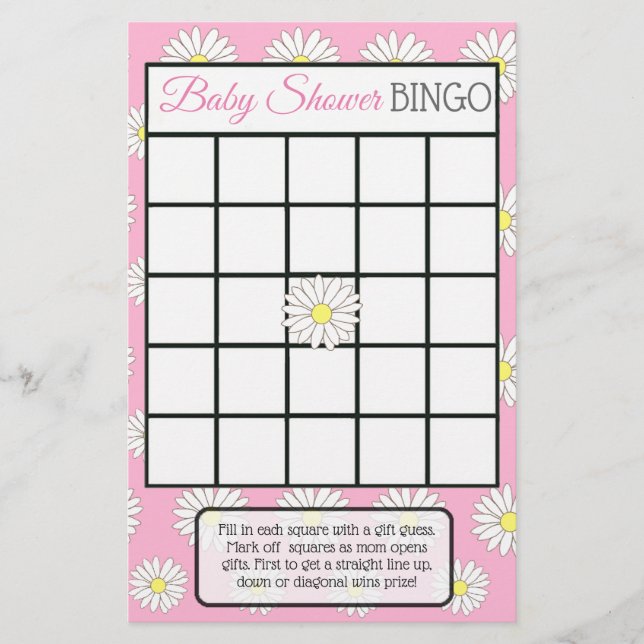 Pink girl Daisy Themed baby shower games Flyer (Front)