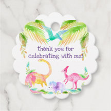 Pink Girl Dinosaur Favour Tag