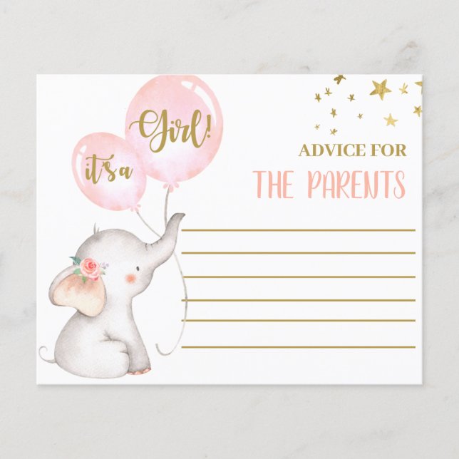 Pink Girl Elephant Advice for the Parents card (Front)