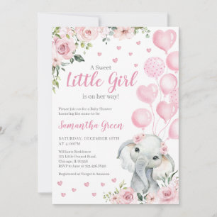 Pink Girl Elephant Baby Shower Invitation