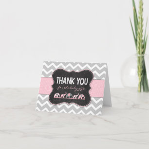 Pink Girl Elephants baby shower thank you notes