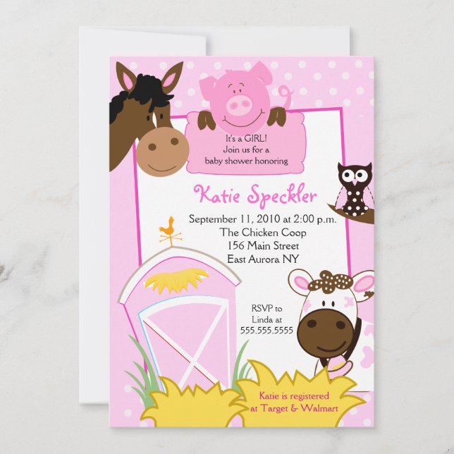 Pink Girl Farm Babies Baby Shower Invitation (Front)