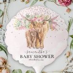 Pink Girl Floral Highland Cow Calf Baby Shower    Balloon<br><div class="desc">This design may be personalised in the area provided by changing the photo and/or text. Or it can be customised by clicking Personalise this Template and then choosing the click to customise further option and delete or change the colour of the background, add text, change the text colour or style,...</div>