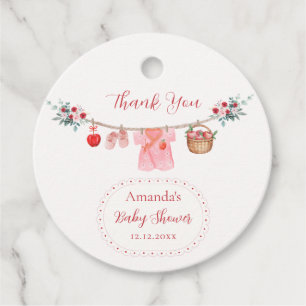 Pink Girl Flower Apple Clothesline Baby Shower Favour Tags