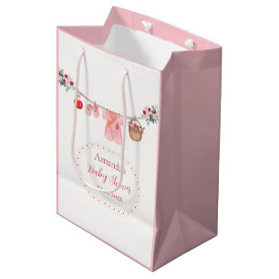 Pink Girl Flower Apple Clothesline Baby Shower Medium Gift Bag