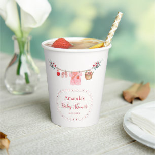 Pink Girl Flower Apple Clothesline Baby Shower Paper Cups