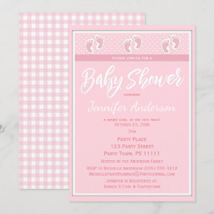 Pink Girl Footprint Baby Shower Invitation
