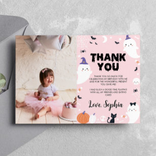 Pink Girl Ghost Birthday Photo Thank You Card