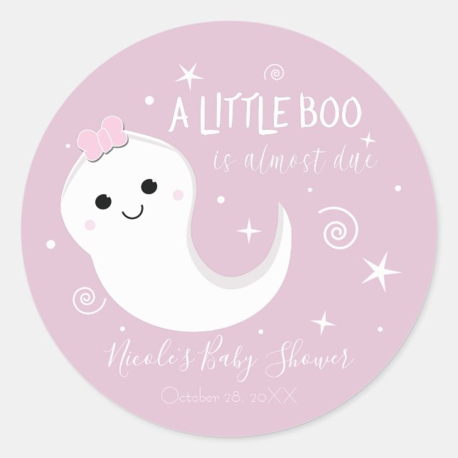 Pink Girl Ghost BOO Halloween Baby Shower    Classic Round Sticker (Front)