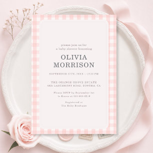 Pink Girl Gingham Baby Shower Invitation