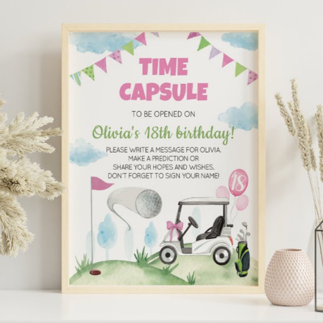 Pink Girl Golf Birthday Time Capsule Sign (Creator Uploaded)