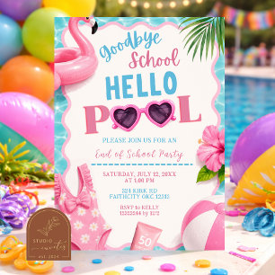 Pink Girl Goodbye School Hello Pool Invitation