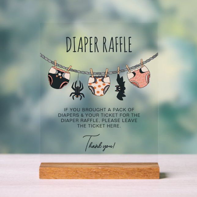 Pink Girl Halloween Baby Shower Diaper Raffle Acrylic Sign (Neutral)