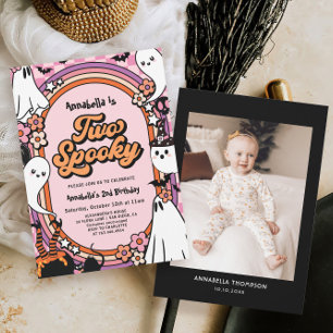 Pink Girl Halloween Photo 2nd Birthday Party Invitation