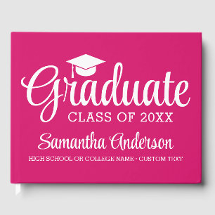 Pink Girl High School or College Graduation Custom Guest Book