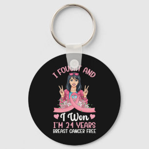 Pink Girl I Fought And I Won I'm 24 Years Breast C Key Ring