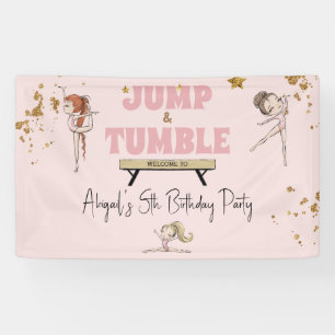 Pink Girl Jump & Tumble Gymnastics Birthday Party Banner