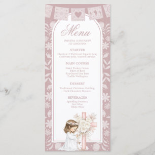 Pink Girl Kneeling Primera Comunion Menu