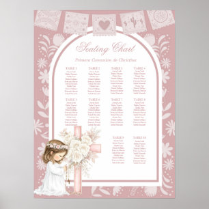 Pink Girl Kneeling Primera Comunion Poster