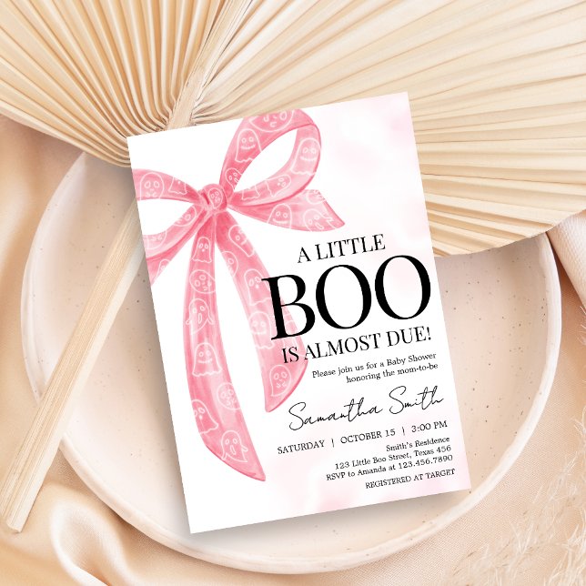 Pink Girl Little Boo Halloween Baby Shower Invitation (Pink Bow Little Boo Coquette Halloween Baby Shower Invitation)