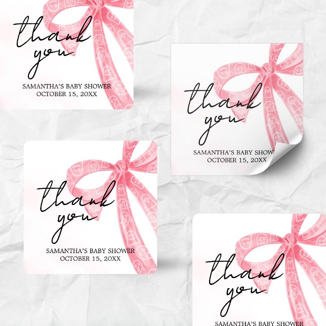 Pink Girl Little Boo Halloween Baby Shower Square Sticker (Pink Bow Little Boo Coquette Halloween Baby Shower Sticker)