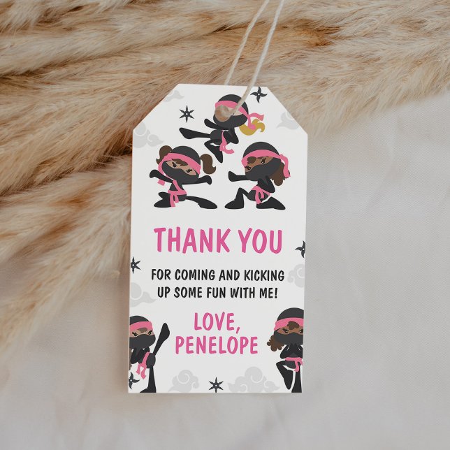 Pink Girl Ninja Warrior Karate Birthday Favour Gift Tags (Creator Uploaded)