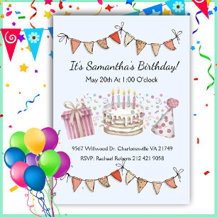 Pink Girl Party Decorations Birthday Invitation