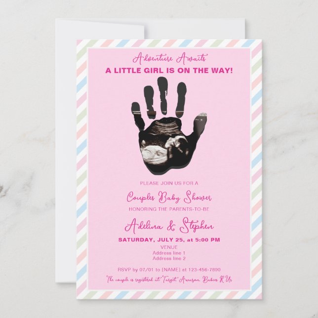 Pink Girl Pastel Ultrasound Couples Baby Shower Invitation (Front)