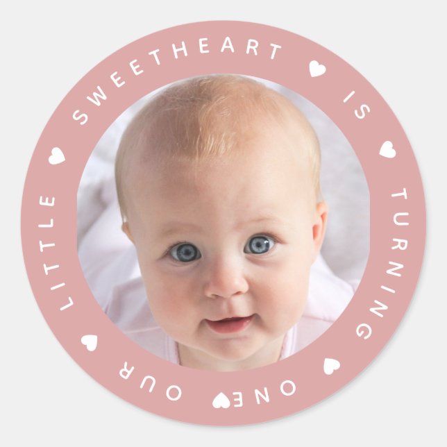 Pink Girl Photo Our Little Sweetheart Dusty Rose Classic Round Sticker (Front)
