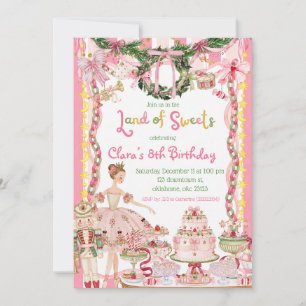 Pink Girl Quirky Land of Sweets Birthday Invitation