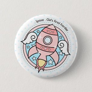 Pink Girl Rocketship 6 Cm Round Badge