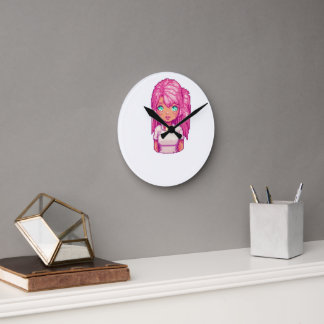 Pink girl round clock