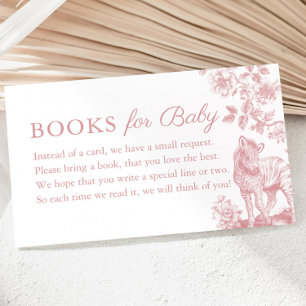 Pink Girl Safari Books for Baby Shower Enclosure Card