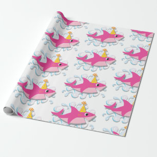 Pink girl shark baby wrapping paper