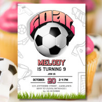 Pink Girl Soccer Ball Birthday Party Invitation