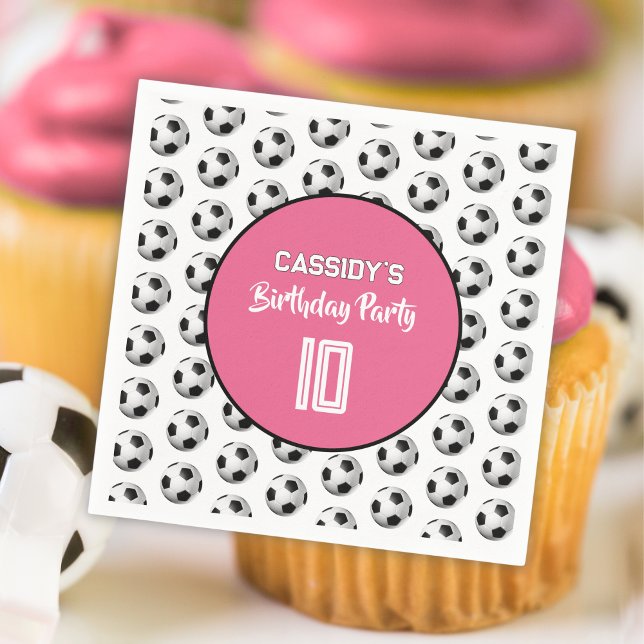 Pink Girl Soccer Birthday Party Napkin (Creator Uploaded)