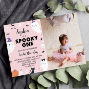 Pink Girl Spooky One Ghost 1st Birthday Invitation
