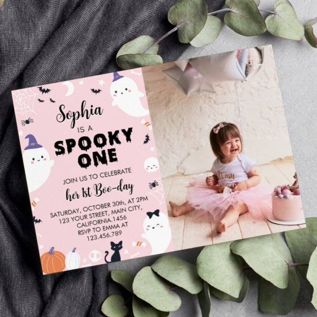 Pink Girl Spooky One Ghost 1st Birthday Invitation (Creator Uploaded)