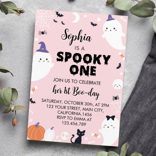 Pink Girl Spooky One Ghost Birthday Invitation (Creator Uploaded)
