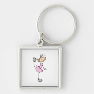 Pink Girl Stick Figure Ice Skater Key Ring