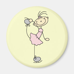Pink Girl Stick Figure Ice Skater Magnet